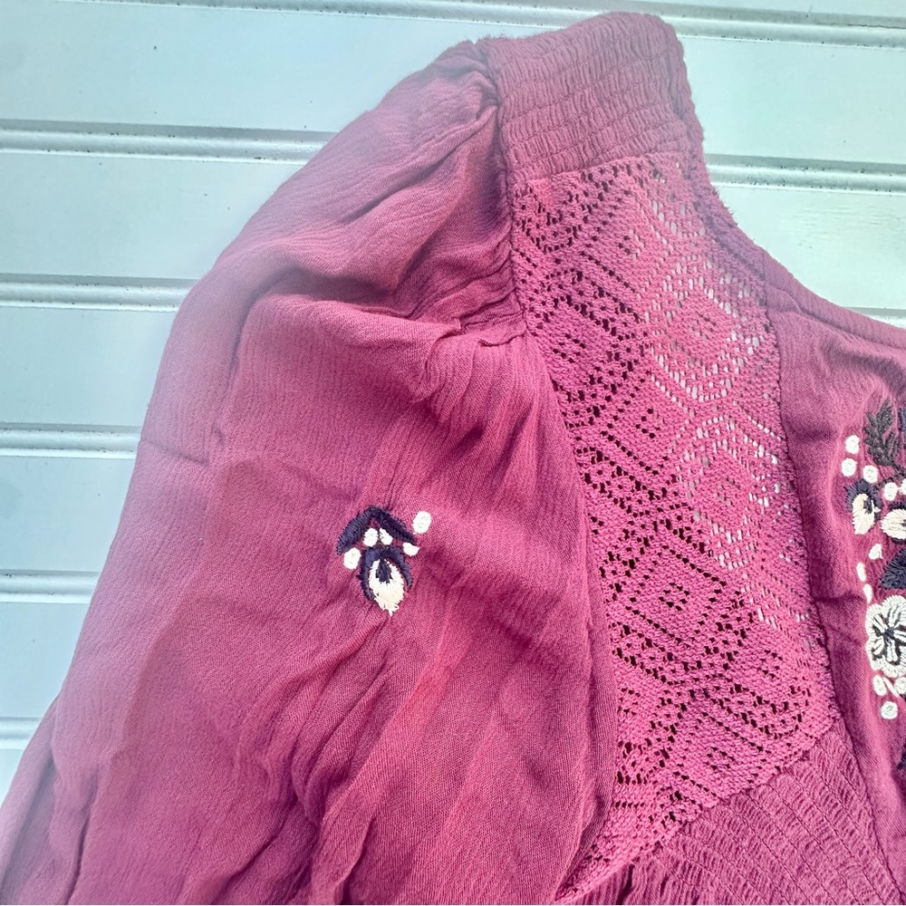 Free People Plum Backless Dress FloralEmbroidered BOHO Artsy Flow Babydoll Sz M - Picture 11 of 16